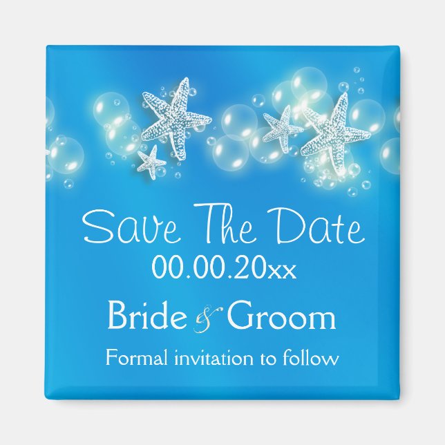 Imã Anúncio de peixe-estrela branco azul (Frente)