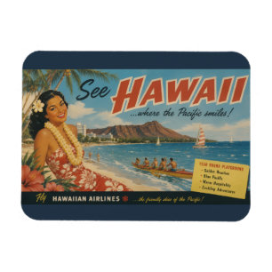 Ímã Anúncio de Viagem Havaiano em Estilo Vintage