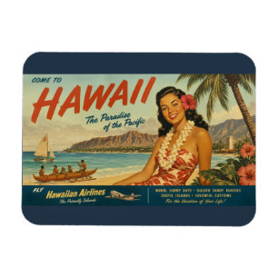 Ímã Anúncio de Viagem Havaiano em Estilo Vintage