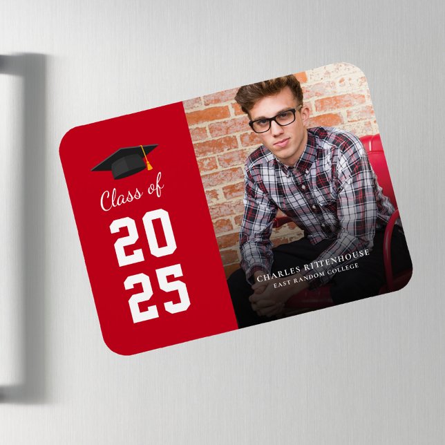 Ímã Anúncio do Graduação 2025 Photo Red White Formando (Graduation Photo Announcement Magnet Card.)