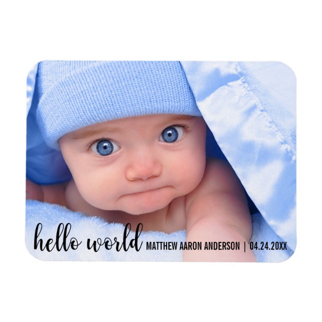 Ímã Anúncio do New Baby Modern da Hello World (Horizontal)