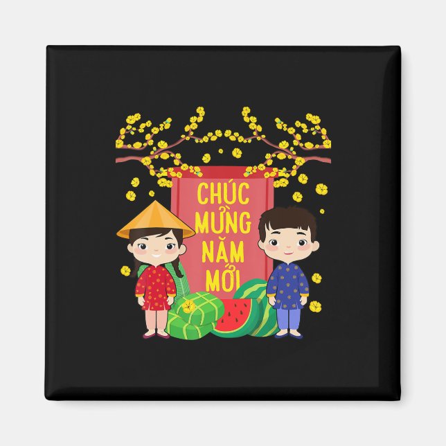 Imã Ao Dai Kids Chuc Mung Nam Moi Vietnamita Ano Novo (Frente)