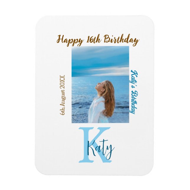 Ímã Apelido de 16 anos, feliz, castanho-aqua (Vertical)