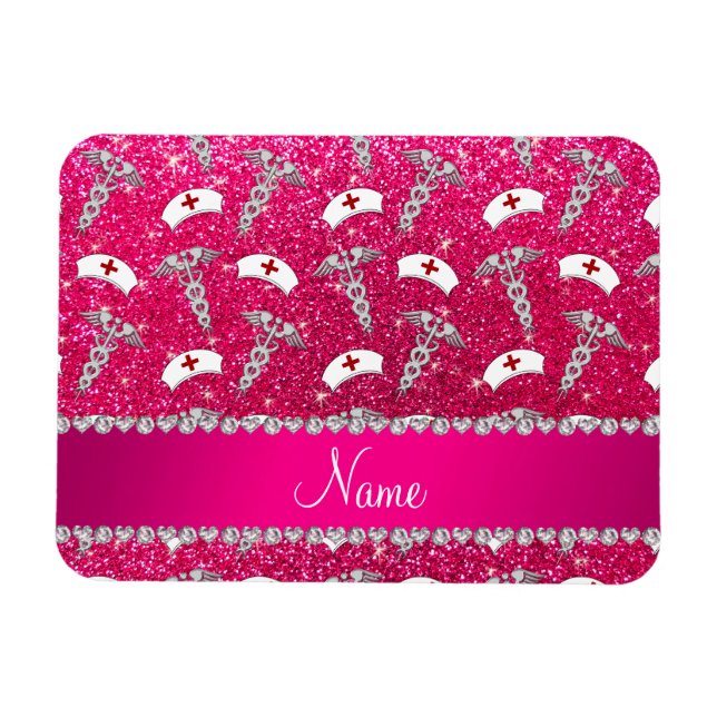 Ímã Apelido rosa cor-de-rosa, amamentação prateada cad (Horizontal)