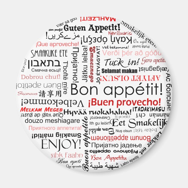 Imã Apetecimento em muitas línguas diferentes tipograf (Frente)