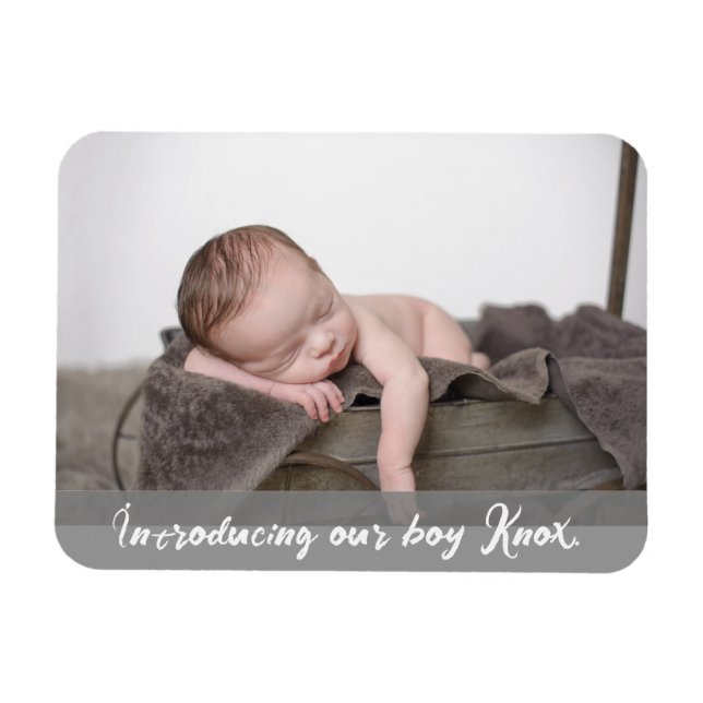 Ímã Apresentando nosso menino, Foto do Bebê Nome (Horizontal)