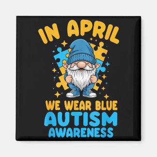 Imã April wear blue autism acceptance gnome puzzle 