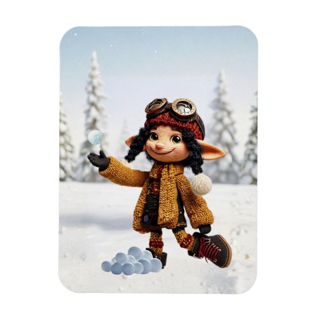 Ímã Aproveitando um Dia de Neve (Vertical)