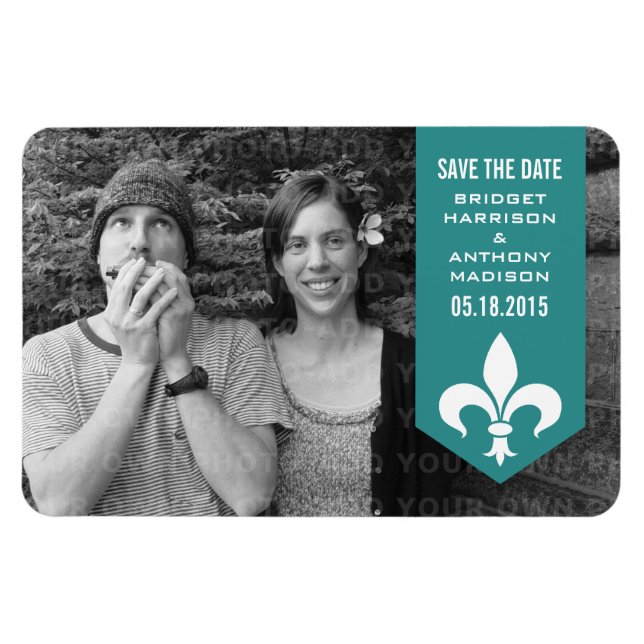 Ímã Aqua Chic Flourish Banner Imã salve a data (Horizontal)