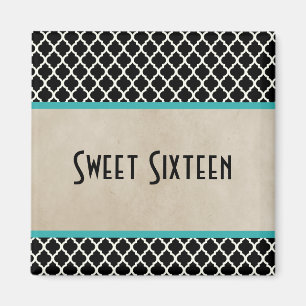 Imã Aqua Chic Quatrefoil Sweet 16 Magnet