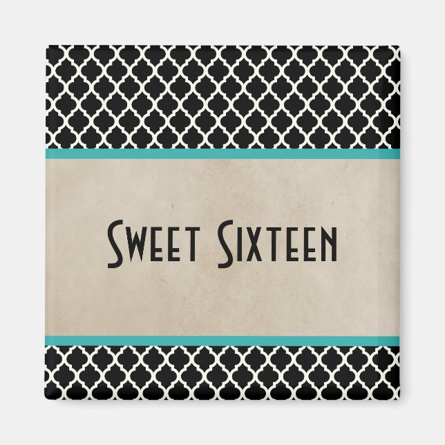 Imã Aqua Chic Quatrefoil Sweet 16 Magnet (Frente)