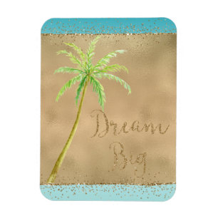 Ímã Aqua Dourada Glitz Glitter Tropical Palm Tree Drea