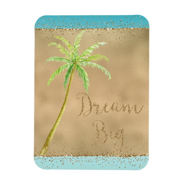 Ímã Aqua Dourada Glitz Glitter Tropical Palm Tree Drea (Vertical)