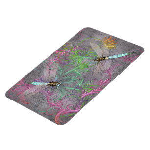 Ímã Aqua Dragonfly Rainbow Floral Swirls Magnet