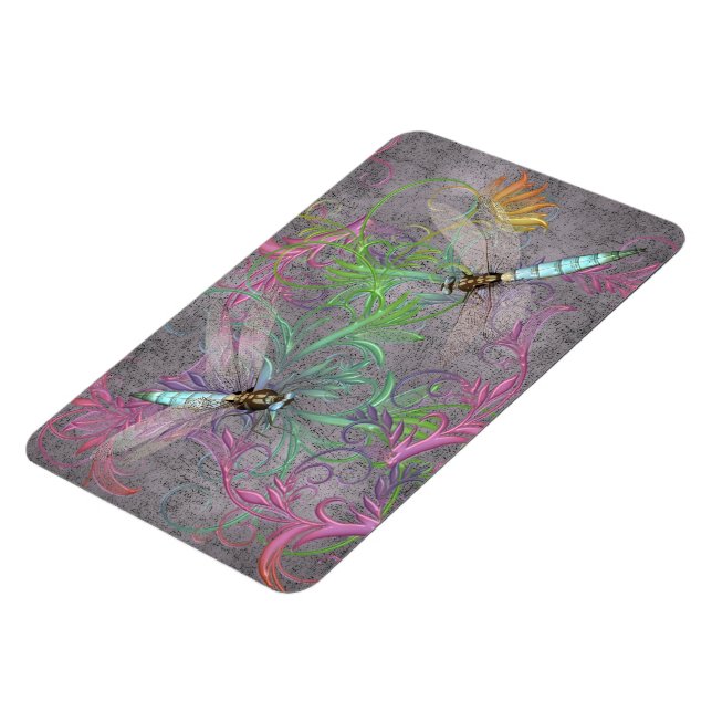 Ímã Aqua Dragonfly Rainbow Floral Swirls Magnet (Left Side)