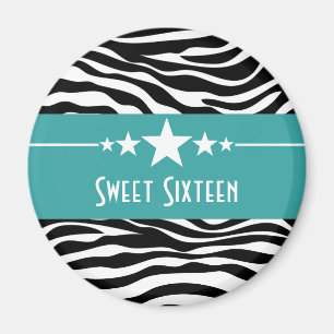 Imã Aqua Stars Zebra Print Sweet 16 Magnet