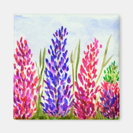 Imã Aquarela Arte Floral Lupina Flores Selvagens Roxo