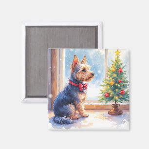 Imã Aquarela Australian Terrier Mesa de Natal