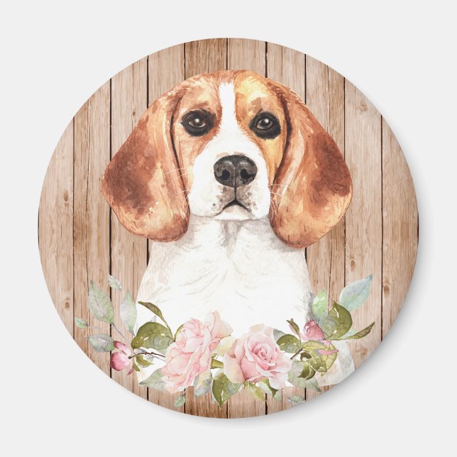 Imã Aquarela Beagle & Flores  (Frente)