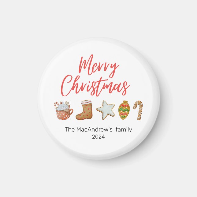 Imã Aquarela Biscoito de Natal bebe canas doces (Frente)