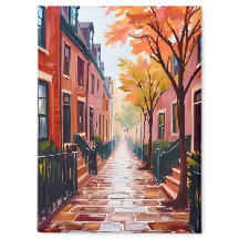 Aquarela de Outono em Boston Beacon Hill