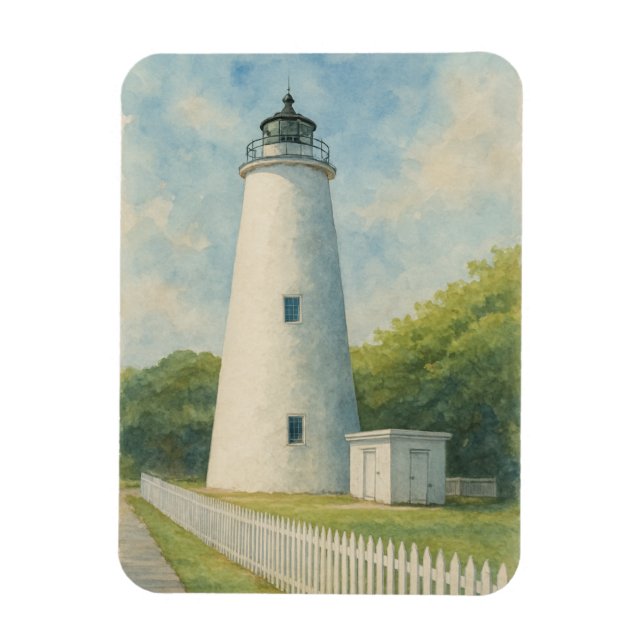 Ímã Aquarela do Farol de Ocracoke (Vertical)