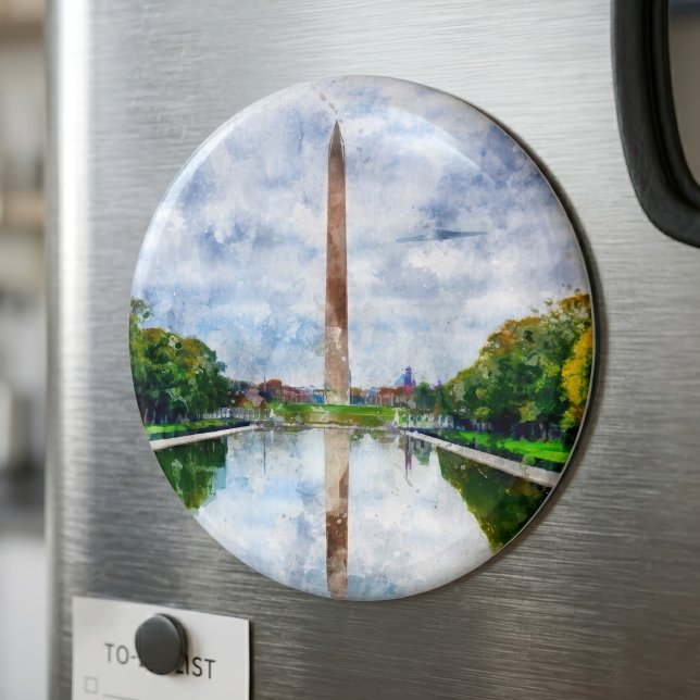Imã Aquarela do Monumento a Washington com Reflexo (Washington Monument Watercolor with Reflection. Magnet )