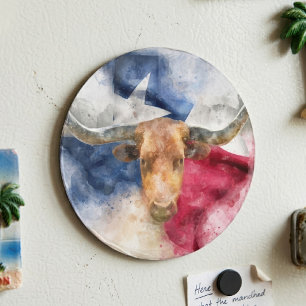 Imã Aquarela do Texas Longhorn com Arte do Mapa da Ban