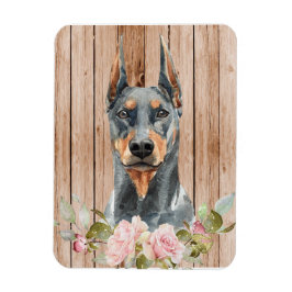 Ímã Aquarela Doberman & Flores