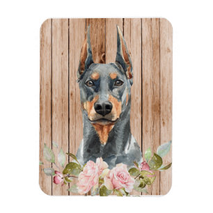 Ímã Aquarela Doberman & Flores