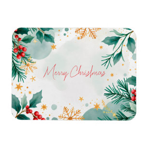 Ímã Aquarela Feliz Magneta de Natal com Folhas