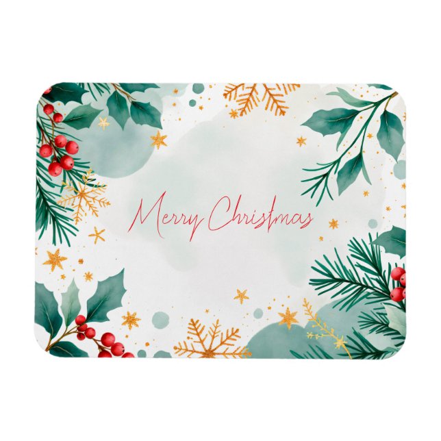 Ímã Aquarela Feliz Magneta de Natal com Folhas (Horizontal)