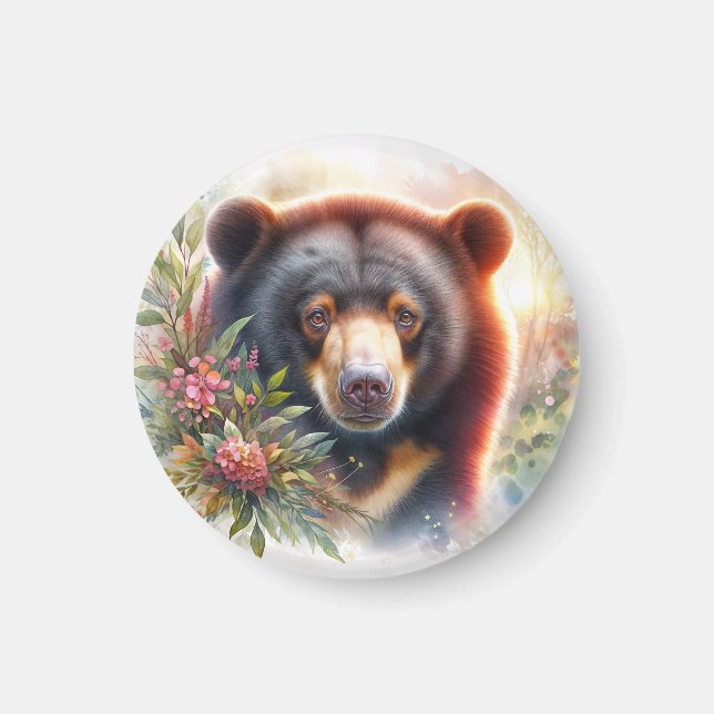 Imã Aquarela Floral de Urso do Sol (Frente)