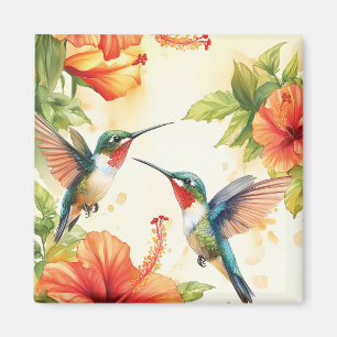 Imã Aquarela Hummingbird e Flores Design