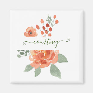 Imã Aquarela laranja floral personalizada