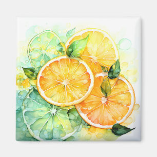 Imã Aquarela Limão Laranja Lima Botânica Cozinha