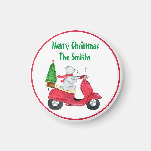 Imã Aquarela Merry Christmas Polar Bear Name Magnet (Frente)