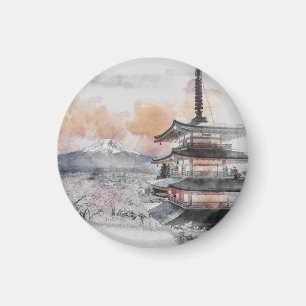 Imã Aquarela Pagode Japonesa e Viagem ao Mt. Fuji