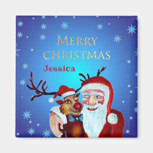 Imã Aquarela Papai Noel Mágico Sorria Rudolph