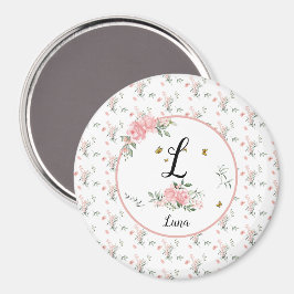 Imã Aquarela Rosas Pink Elegantes com Borboletas