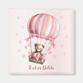 Imã Aquarela Urso Teddy Rosa Balão de Ar Quente