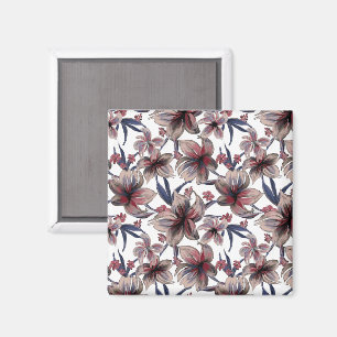Imã Aquarelas Crimson Floral em Branco