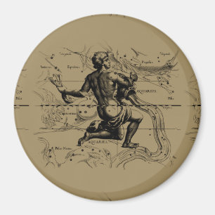 Imã Aquarius Constellation Map Hevelius 1690 em Taupe