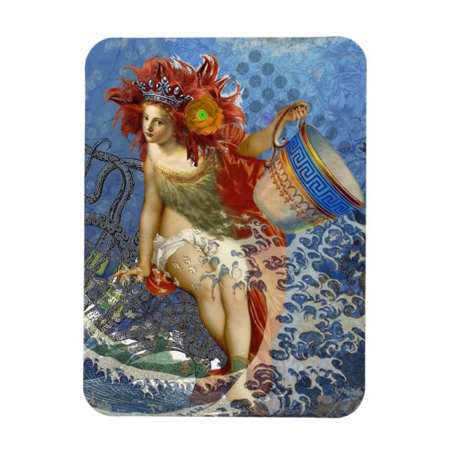 Ímã Aquarius Mermaid Gótica Arte Azul (Vertical)