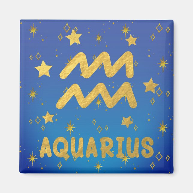 Imã Aquarius Zodiac Blue e Dourado Magnet (Frente)