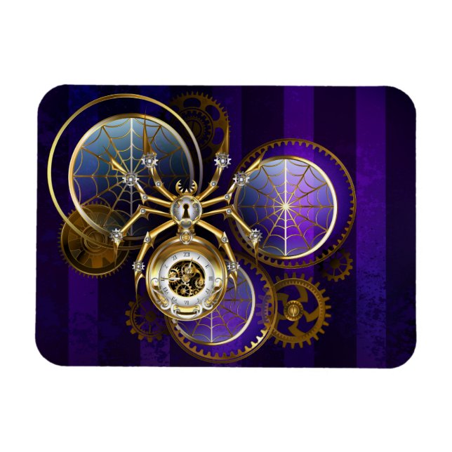 Ímã Aranha Steampunk no fundo roxo (Horizontal)