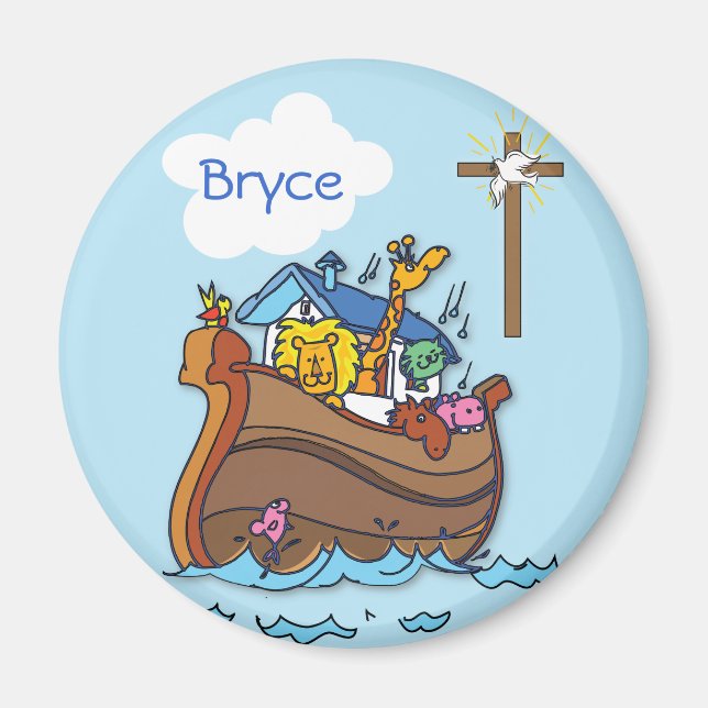 Imã Arca de Noé personalizável para Batismo de Bebê, M (Frente)