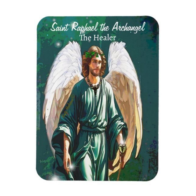 Ímã Archangel Raphael Healer Angel Healer Arte do Sant (Vertical)