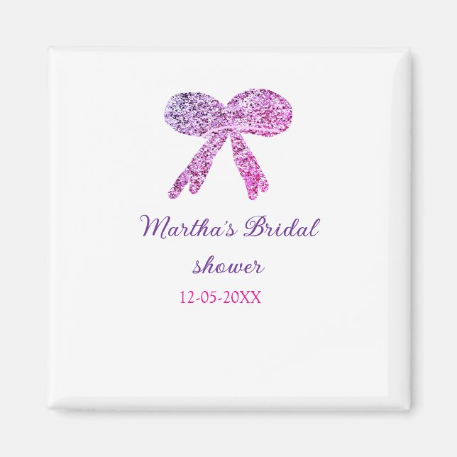 Imã Arco de casamento brilho glitter rosa roxo nome (Frente)