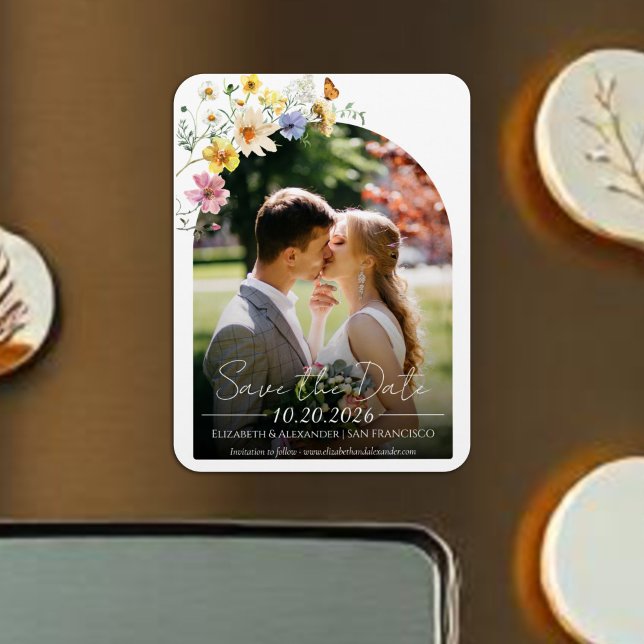 Ímã Arco de flor selvagem | Boho Foto Salvar Data (Criador carregado)